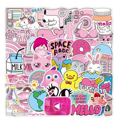 China NO-double Sun-protection 50PCS VSCO Mini Pink Girl Stickers Waterproof Cartoon Sticker For Skateboard Car Luggage Laptop DIY Kids Graffiti Stickers for sale