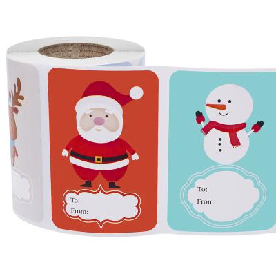 China Self Adhesive Christmas Tree Snowman Round Sealing Label Stickers Gift Bag Candy Box Self Adhesive Decorate for sale