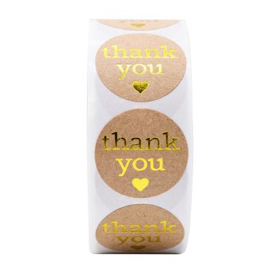 China 500pcs/roll Round Self Adhesive Thank You Stickers Gold Foil Label Stickers Gift Packaging Seals Custom Kraft Paper Sticker Labels for sale