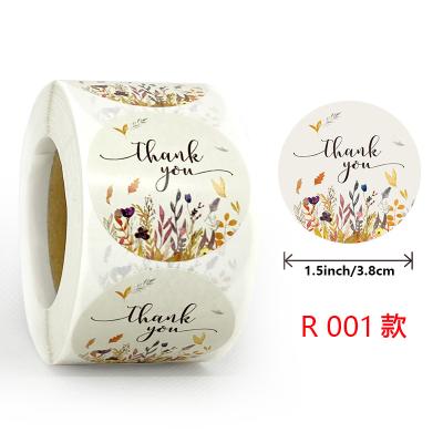 China 500pcs Floral Self Adhesive Thank You Stickers Round Label Paper Stickers For Christmas Gift Wedding Cards Business Package Stickers Custom for sale