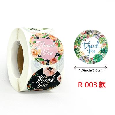 China Round 500pcs/roll Floral Self Adhesive Thank You Stickers Scrapbooking Package Seal Labels Sticker Decoration Custom Wedding Sticker for sale