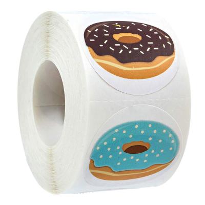 China 500PCS/Roll Self Adhesive Stylish Donut Stickers 8 Designs Delicious Looking Handmade White Labels Stickers For Cake Bread Baking for sale