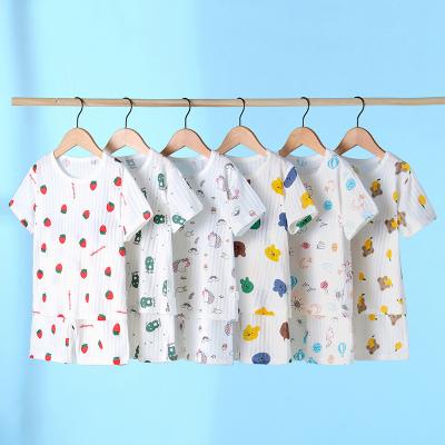 China 2022 Fashion Children's Breathable Clothes Short Sleeve Set of 2 Piece Cotton Kids Summer Floral Ribbed Sleepwear Baby Boy Girls Pajamas for sale