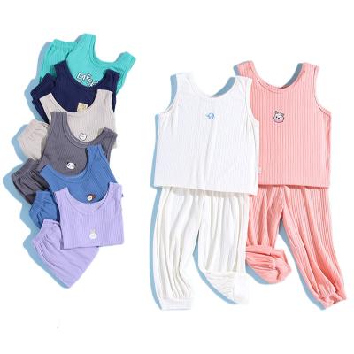 China OEM Breathable 2 Piece Children's Clothing Vest Pant Set Girls Sleepwear Summer Kids Sleeveless Pajamas For 1 To 12 Years Girls Boys for sale