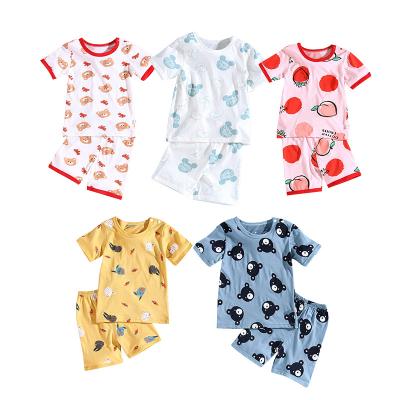 China Casual Custom Baby Pajamas Cotton T-shirt Pants 2 Pcs Kids Clothes Set Cartoon Print Summer 1-7 Years Old Toddler Boys Girls Set clothing for sale