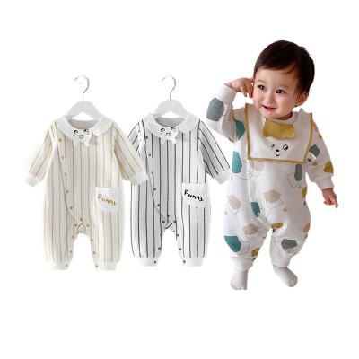 China Solid Color Wholesale Newborn Baby Clothes Winter Cotton Tank Top Striped Jumpsuit Newborn Warm Side Button Straight Baby Rompers for sale