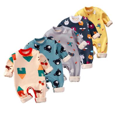 China Cartoon Printed Baby Overalls OEM Baby Winter Clothes Sleepwear Fleece Warm Animal Print For 3-6 Months Newborn Cotton Rompers Unisex Baby Overalls for sale