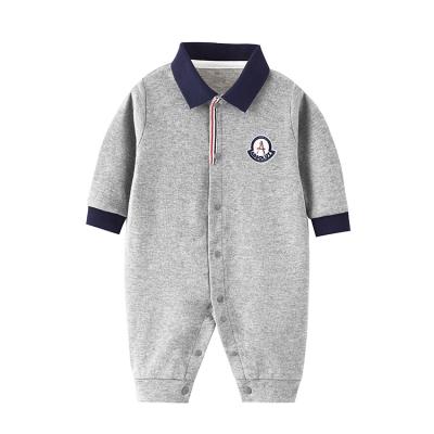 China Breathble Autumn New Trend Baby Clothing OEM Comfortable Custom Infant Gray Polo Cotton Baby Boy Rompers Long Sleeve for sale