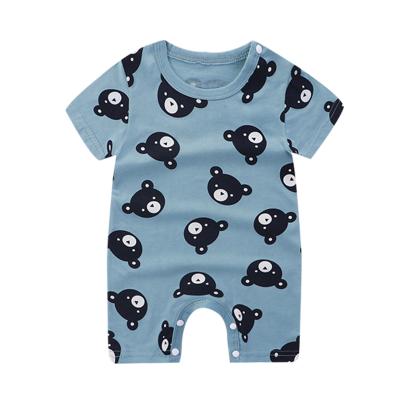 China Eco-friendly Washable Breathable Newborn Baby Clothes 2022 Summer Babies Boy Girls Short Jumpsuit Cartoon Bear Pattern Print Rompers for sale