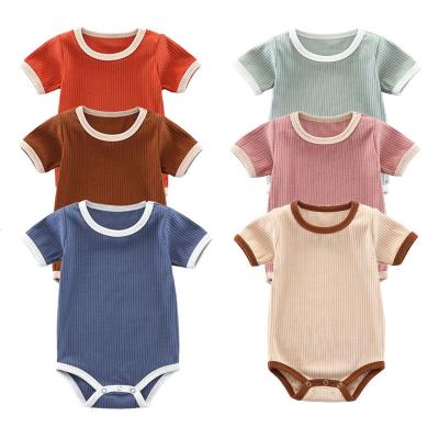 China Cozy Baby Clothes Ropa Bebes Algodon Newborn Infant Romper Onesie Rib Baby Bodysuit Short Sleeve Boys Girls Custom Solid Overalls for sale