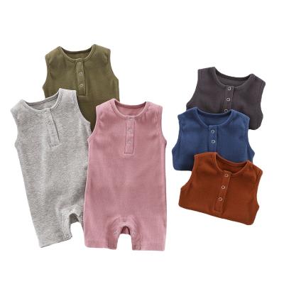 China Comfortable Baby Clothes 2022 Summer Newborn Cotton Baby Ribbed Onesie Front Button Toddler Clothing Sleeveless Overalls For Boys Girls for sale