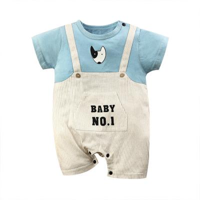 China Eco-friendly Washable Onesie Infant Toddler Baby Clothes Cartoon Design Breathable Unisex Babies Overall Cute Fake Two-Piece Jumpsuit for sale