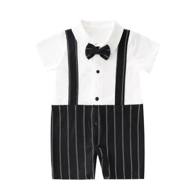 China Wholesale Breathable Comfortable Gentleman's Breathable Comfortable Newborn Short Striped Strap Clothes Summer Baby Boy One-Piece Dress Suit for sale