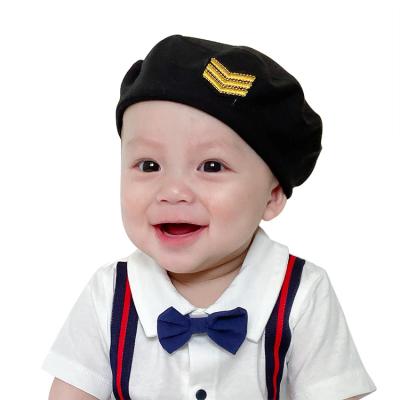 China 2022 newest fashion berets soft infant berets soft black custom hats embroidery baby boy beret cotton baby boy hats cool elastic babies for sale