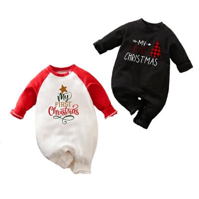 China Christmas Printed Baby Rompers OEM Baby Clothes Romper Bebes Cotton Black Red Christmas Printed Baby Overalls For 12 Months Winter Rompers Baby Girls Boys for sale