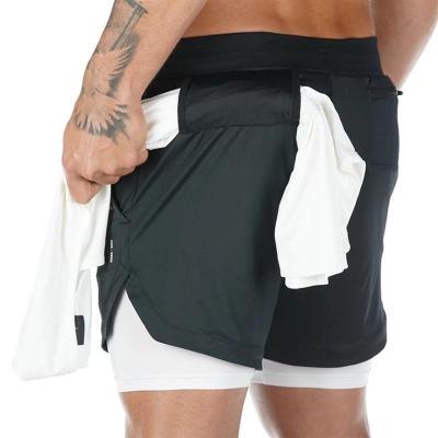 China 2021 Men Heathered Quick Dry Gym Training Workout Running Shorts 2 In 1 Double - Double Layer Logo Athletic Fitness Gym Shorts Custom Made Platform for sale