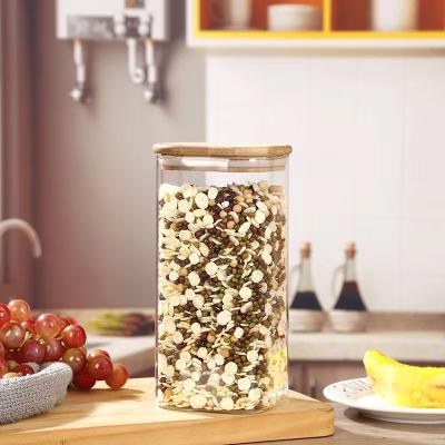 China 10cm*15cm Square Clear Glass Sealed Bamboo Jar Heatable Food Cover Seasoning Milk Powder Candy Coffee Bean for sale