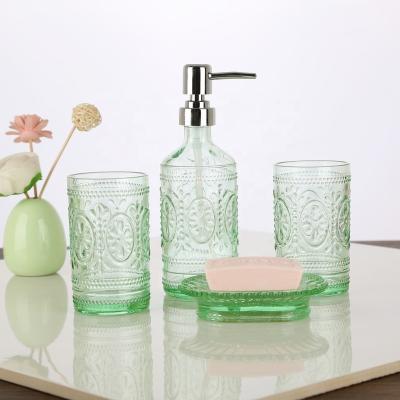 China Sustainable Cheap Hotel 3 Pcs / Set Good Quality Cheap Colored Glass Bathroom Accessories Set for sale