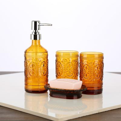 China Sustainable Bathroom Accessories Set Glass Bathroom Set Glass Bathroom Accessories for sale