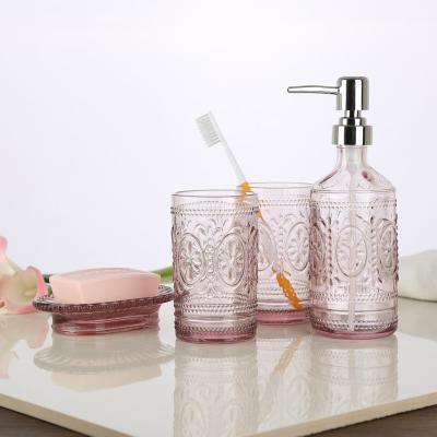 China Hot Selling Sustainable High Quality Custom Top Quality Shower GLASS Bottles Luxury Bathroom Accessories Set for sale