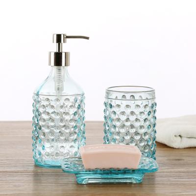 China Factory Supply High Quality Viable Custom Cheap Bathroom Accessories Set Bathroom Ware Glass Bottles for sale