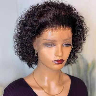 China Straight Wave Curly Pixie Cut Wig Human Hair Bob Short Pixie Cut Lace Wig Bleached Knots Lace Front Pixie Cut Wig With Baby Hai for sale