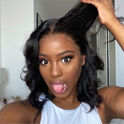 China Wholesale Cheap Short Body Wave Wig Wavy Transparent Lace Front Human Hair Bob Wigs For Black Women for sale