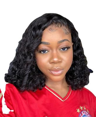 China Deep Curly Bob Lace Front Wig Short Bob Lace Front Human Hair Wigs 8-14 Inch Deep Black Wave Pre Plucked for sale