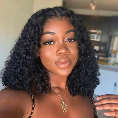 China Soft Curly Deep Wave Hair Fine Lace Front Human Hair Wigs Deep Wave 13x4 Lace Front Wig Bob 150% Density Bob Ready To for sale