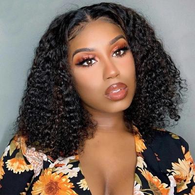 China Short Bob Wigs 100% Super Durable Drawn Jerry Curl Hair 13*4 Bob Brazilian Remy Curly Lace Front Wig Natural Bob Wig Swiss for sale