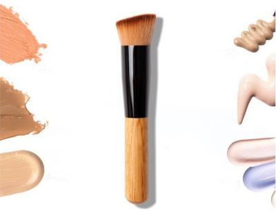 China OEM Wood Handle Make Up Better Private Label Foundation Brush Soft Than Single OEM Angled Pro Makeup Tools Foundation Angular Single Bamboo Brush for sale