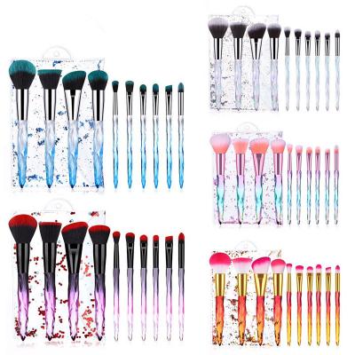 China 2020 10pcs vegan high quality professional synthetic high quality private label crystal makeup brush with glitter bag for sale