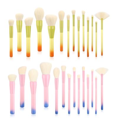 China Makeup brush set buy again best selling logo 14pcs rainbow makeup brush set custom pink and green yellow blue for sale