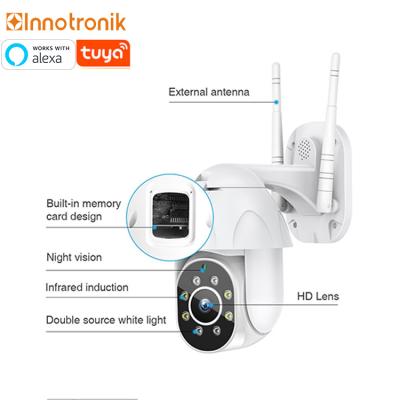 China Outdoor WiFi PTZ Camera Alexa 1080P Google Alexa PAN-TILT Innotronik Tuya WiFi Outdoor Surveillance CVTV Camera for sale