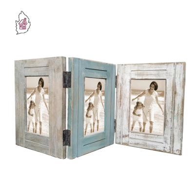 China Antique Look With Three Foldable Multiple Wooden Table Vintage Wooden Picture Frame 4x6 Picture Frames 3 Colors Picture Frames for sale