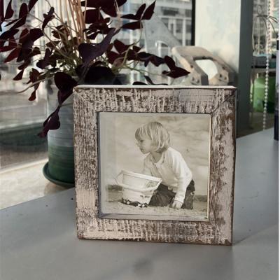 China Vintage and handmade 4X4 distressed white washed square picture photo frames. for sale