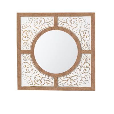 China Rustic Wood Framed Accent Mirror Wood For Bathroom Wood Carved Mirrors for sale