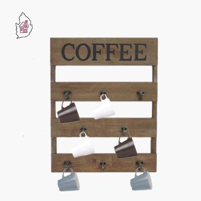 China Eco - Friendly Rustic Wall Mounted Wooden Coffee Cup Rack , Kitchen Storage Rack for sale