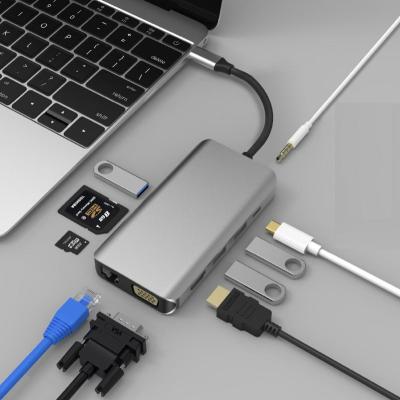 China 10 In 1 USB C Hub All In One Type C Hub 4K HD VGA Gigabit Ethernet PD Charging Multiple USB3.0 USB C Hub for sale