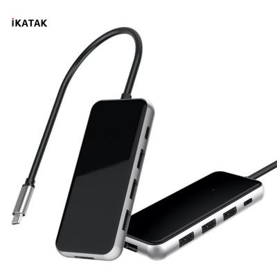 China Multiple USB-C Connects Support IKATAK 2020 New Plug Adapter 3 USB3.0 4K HD Aluminum Acrylic Palladium USB-C Charging USB C Hub for sale