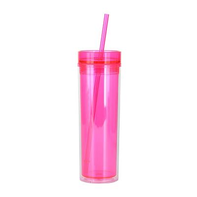 China Viable Wholesale Double Wall Transparent Skinny Bottles With BPA Free Lid And 22OZ Eco-Friendly Plastic Acrylic Tumbler Cup With Straw for sale