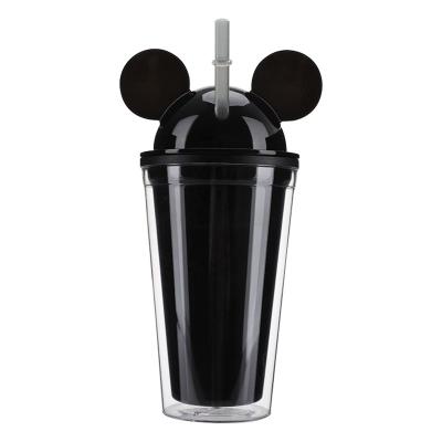 China Wholesale Viable Double Wall Cup Mickey Adorable Mouse Ear Shape Plastic Clear Dome Lid 16OZ All Acrylic Ears Tumbler With Straw for sale