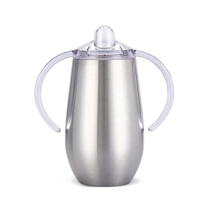 China Sustainable 14oz Stainless Steel Vacuum Insulated Double Walled Sippy Training Cup For Kids Wholesale Tumbler Milk Bottle With Lid Handle for sale