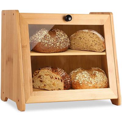 China Steamable Factory Price Large 2 Tier Bamboo Bread Box For Kitchen Countertop for sale