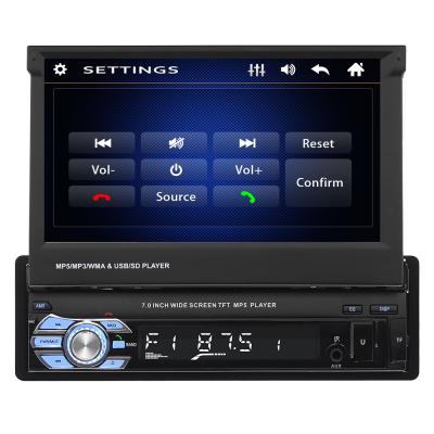 China Car Stereo Mp3 Mp5 Player Sing To 1 Din 7 Inch Retractable Screen With Rear Camera Car Radio DVD Player for sale