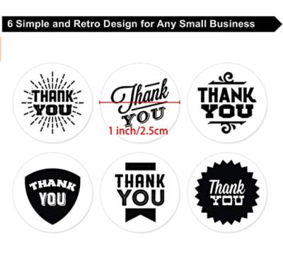 China Waterproof 1 Inch Small Thank You Stickers Retro Small Cute Black Label Sticker 500PCS Thank You Stickers for sale