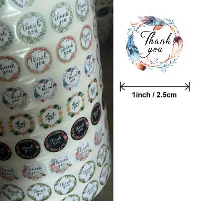 China Waterproof Flower Thank You Stickers 500 Customized Logo Packaging Stickers Thank You Sticker Roll for sale