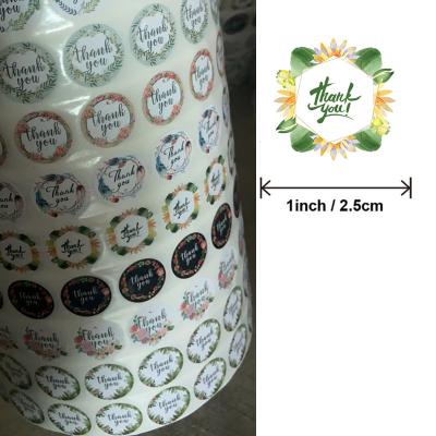 China Waterproof Flower Thank You Stickers 500 Customized Logo Packaging Stickers Thank You Sticker Roll for sale