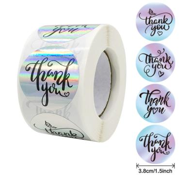 China Waterproof Custom Thank You Notes Sticker Roll Around Rainbow Holo Adhesive Holographic Stickers Thank You Note Small Business for sale