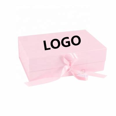 China High Quality Recycled Materials Wholesales Custom Cardboard Pink Foldable Gift Box With Ribbon Luxury Cosmetics Wedding Dress Gift Box Packaging for sale